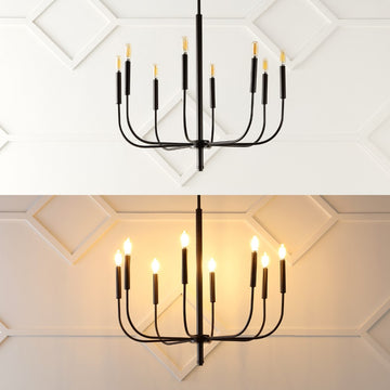 Amoros 27.25" Modern Mid-Century Iron LED Chandelier - JONATHAN Y